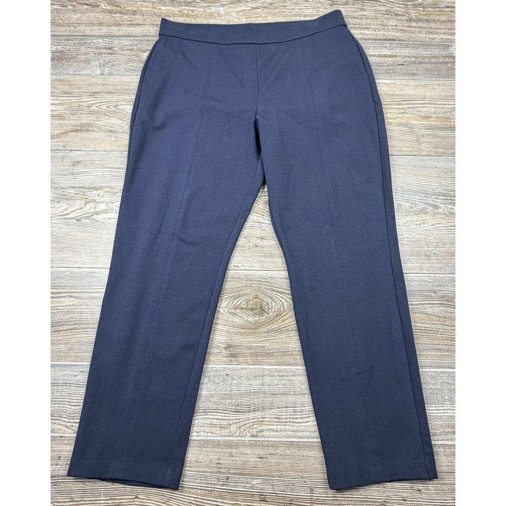 Susan Graver Weekend Navy Blue Ponte Knit Ankle Pants Size PM Cotton Stretchy